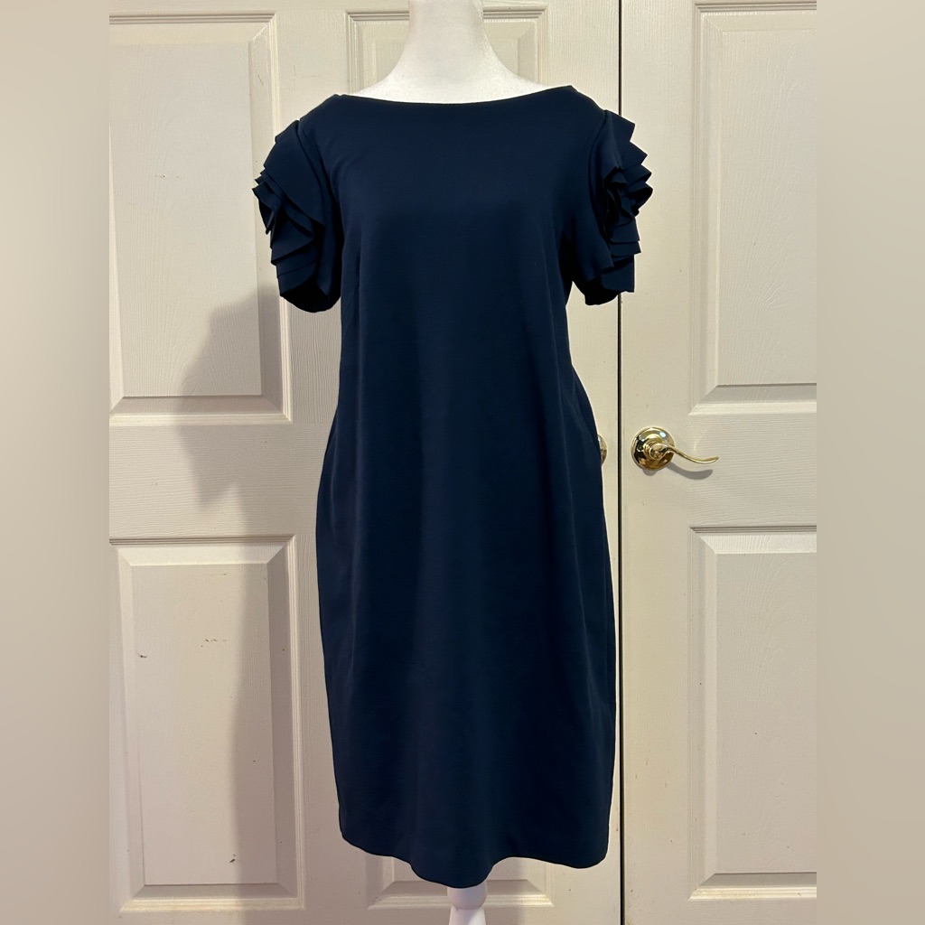 Pietro Brunelli Navy Dress With Shored Multi-Layered Sleeves, Medium Maternity